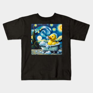 Starry Night Duck: Whimsical Bubble Bath Day Tee in Van Gogh Style Kids T-Shirt